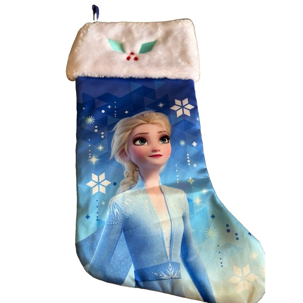 DISNEY'S FROZEN ELSA 18" L CHRISTMAS STOCKING SATINY BLUE w/ WHITE FUR TRIM